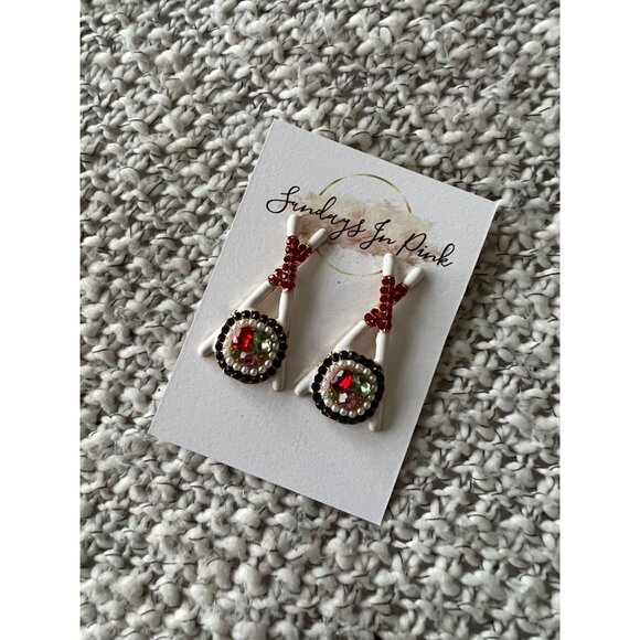 SUSHI Chopstick Jeweled Drop Earrings NEW - Picture 1 of 3